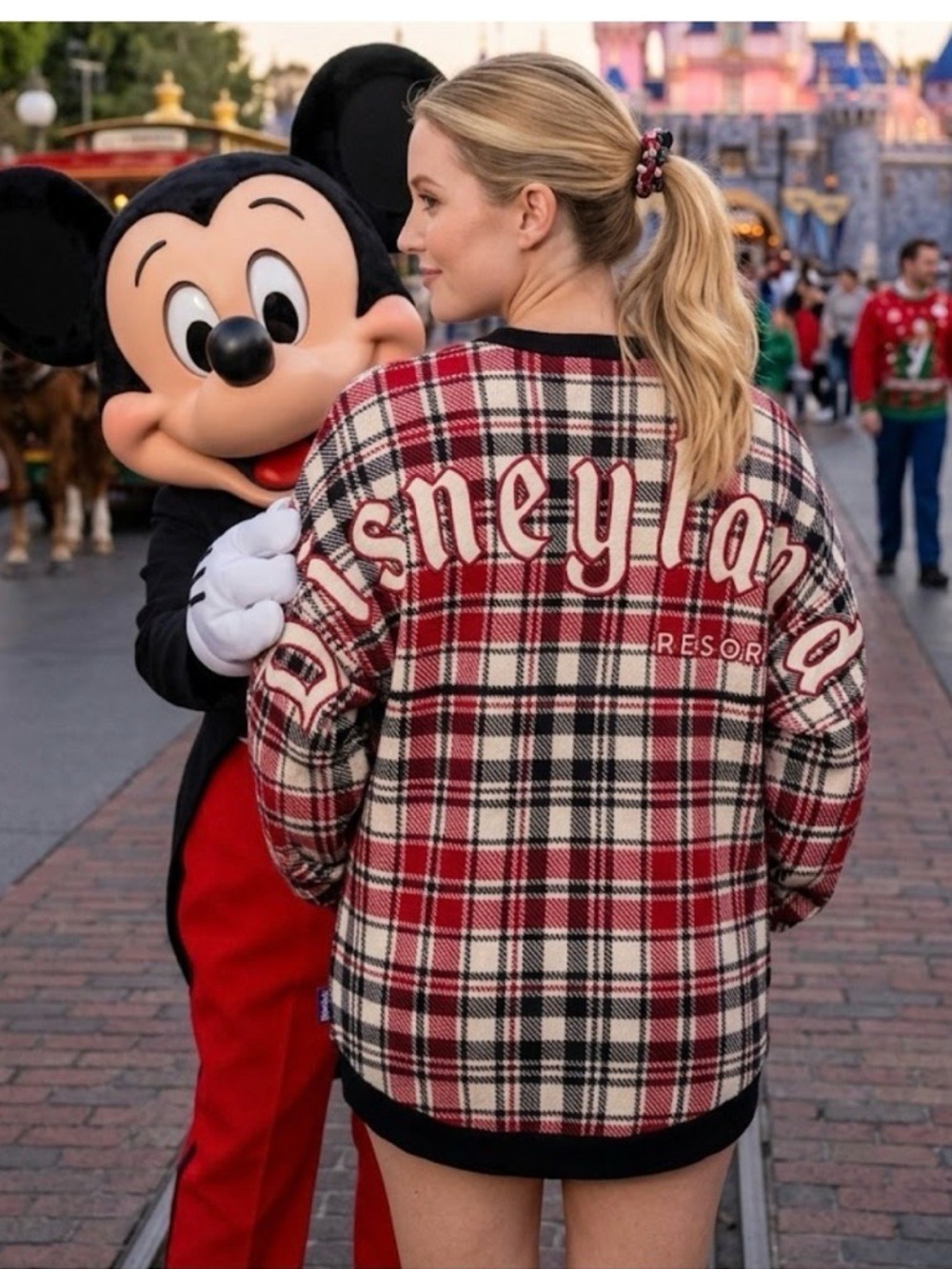 Disney Parks Disneyland Mickey Mouse Red Plaid Spirit Jersey Sweater-Size Small